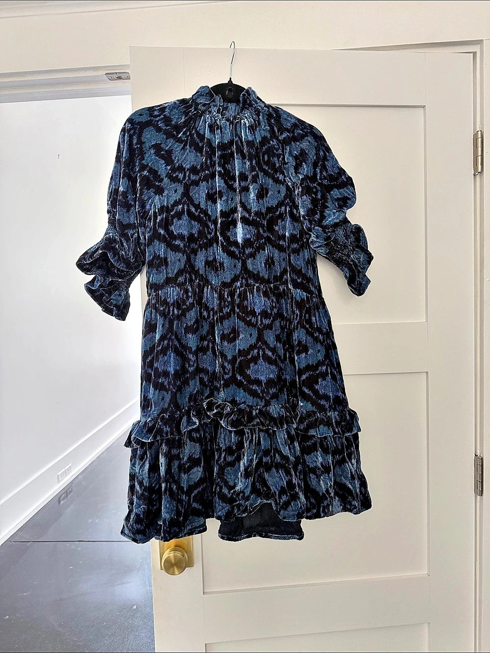 Figue 65Velvet Animal Print Mini Dress in Black & Blue Like New - Picture 2 of 5